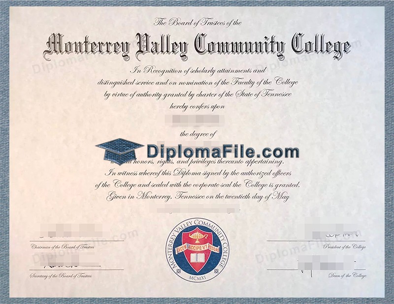 蒙特雷谷社区学院文凭, Monterrey Valley Community College Diploma 蒙特雷谷社区学院文凭, Monterrey Valley Community College Diploma