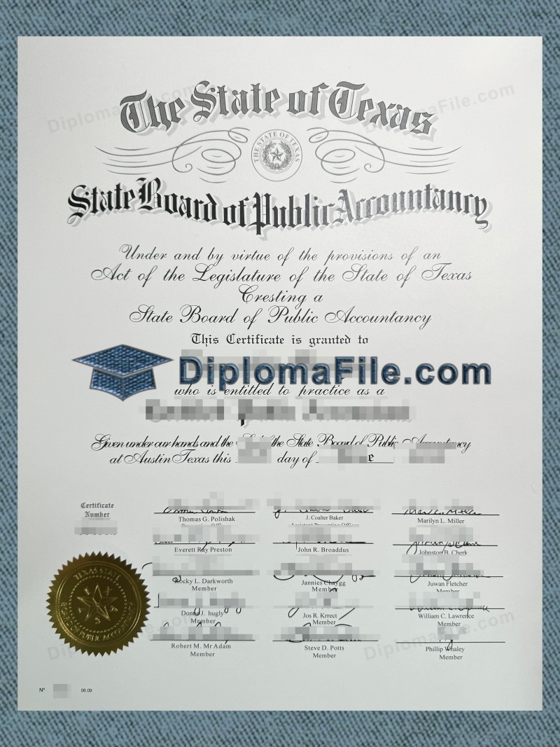 德克萨斯州注册会计师证书, Texas CPA Certificate 德克萨斯州注册会计师证书, Texas CPA Certificate