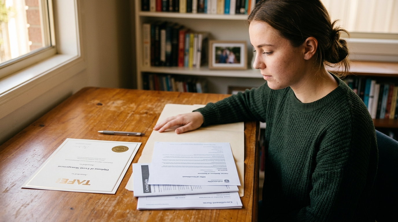 TAFE NSW credit transfer eligibility documents and diploma certificate